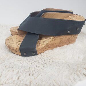 Lucky Brand Dark Slate Blue Cork Wedge Sandals Size 8.5